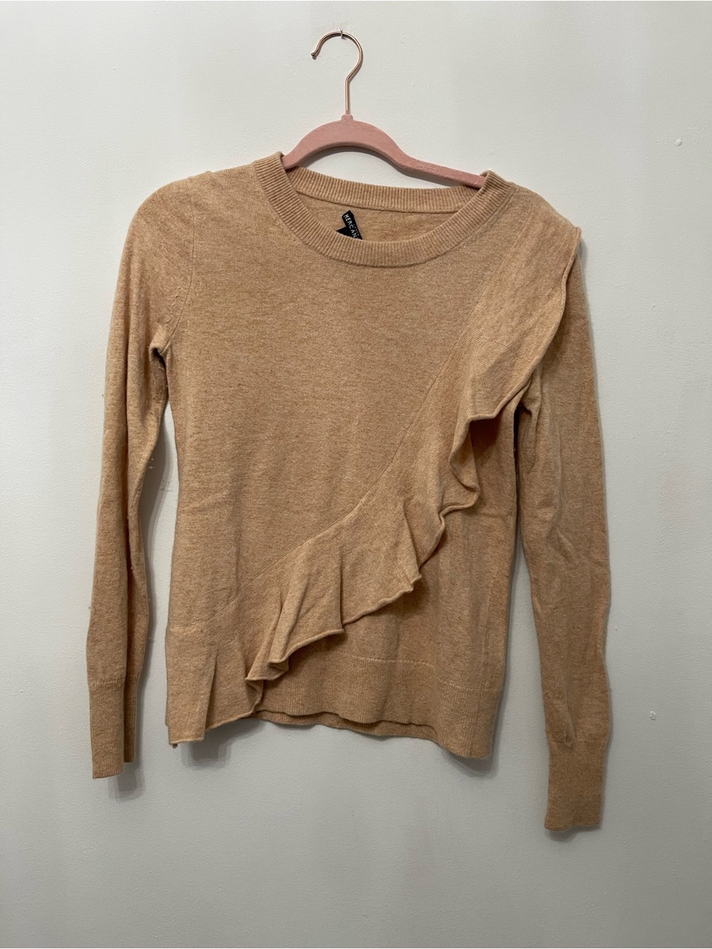 J. Crew Tan Ruffle-Accent Long Sleeve Sweater